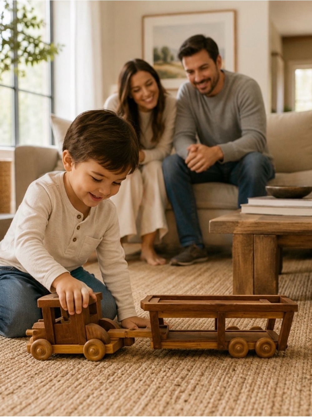 Wooden Toy Truck and Trailer - Classic Brown Kids Toy